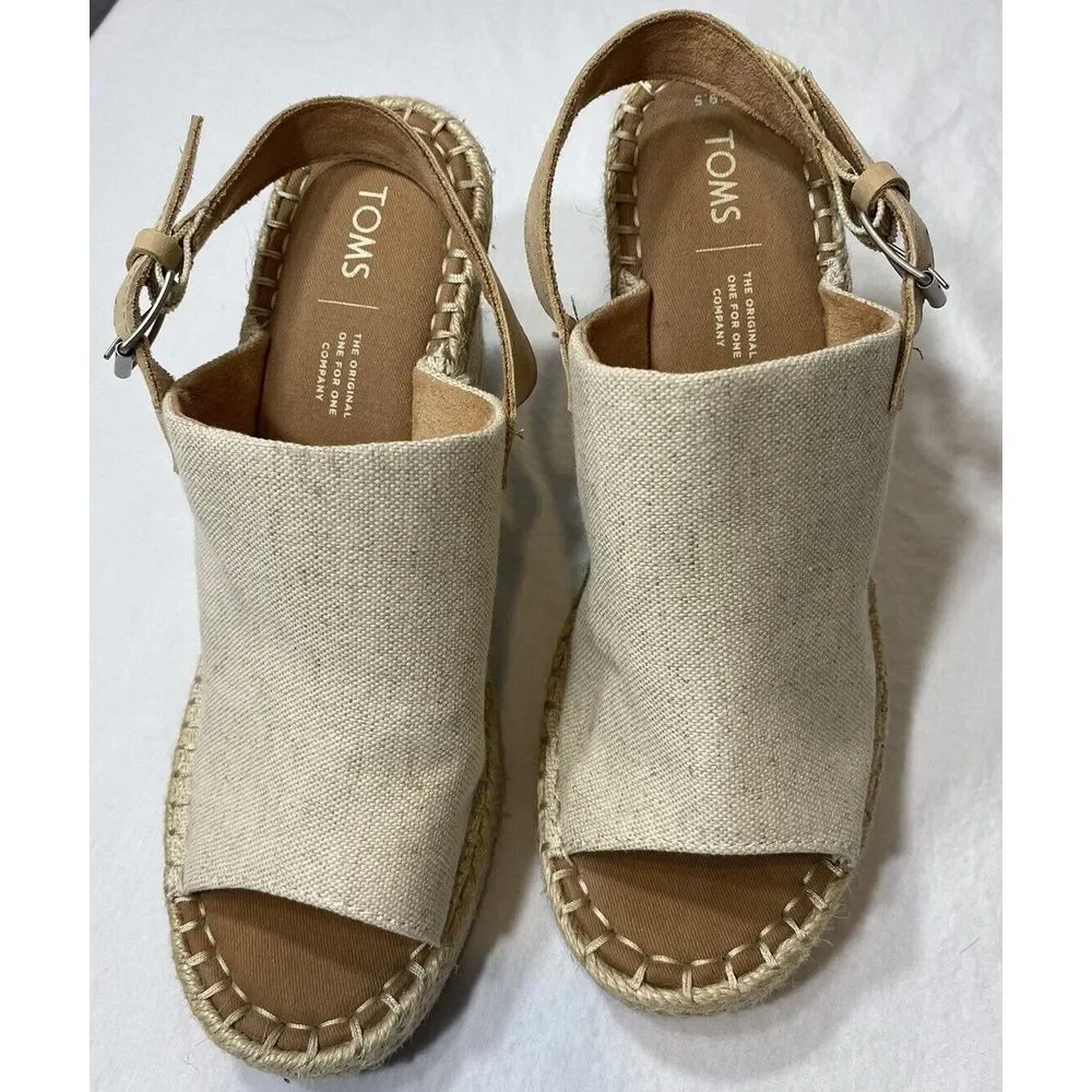 Toms Women's Monica Espadrille Wedge Open Toe Sandal Shoe‎ Casual Size 9.5W